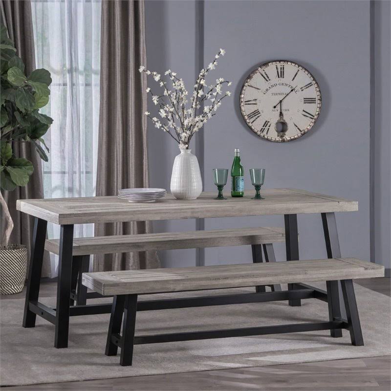 3 Piece Outdoor Acacia Wood Dining Set in Light Gray M4850