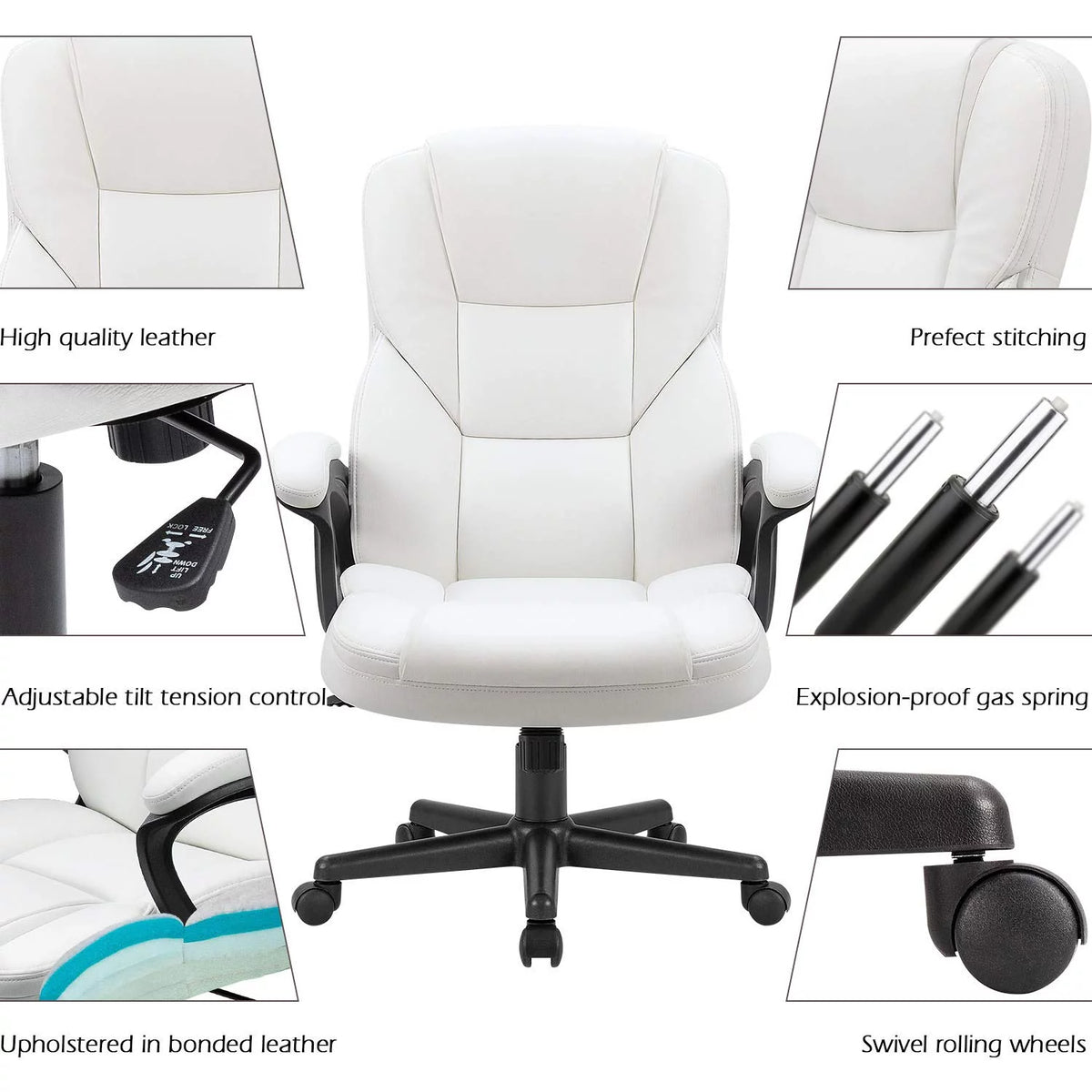 Black Faux Leather High-Back Executive Office Chair with Lumbar Support P869