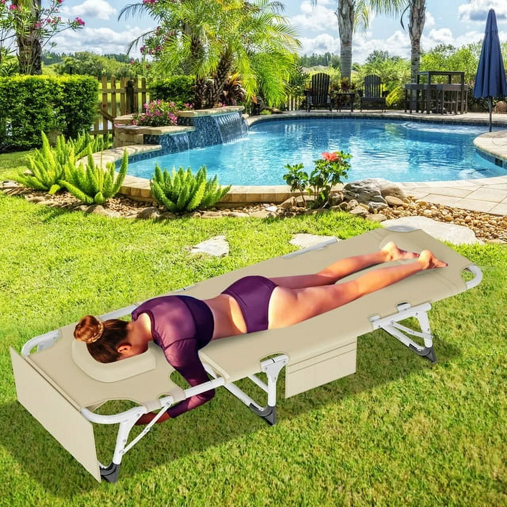 Heavy Duty Tanning Chair with Face & Arm Holes Adjustable 5-Position Folding Chaise Lounge Chair Y188