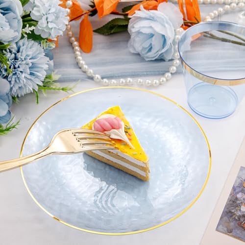 350 Pcs Blue Plastic Plates Dinnerware Set U2103