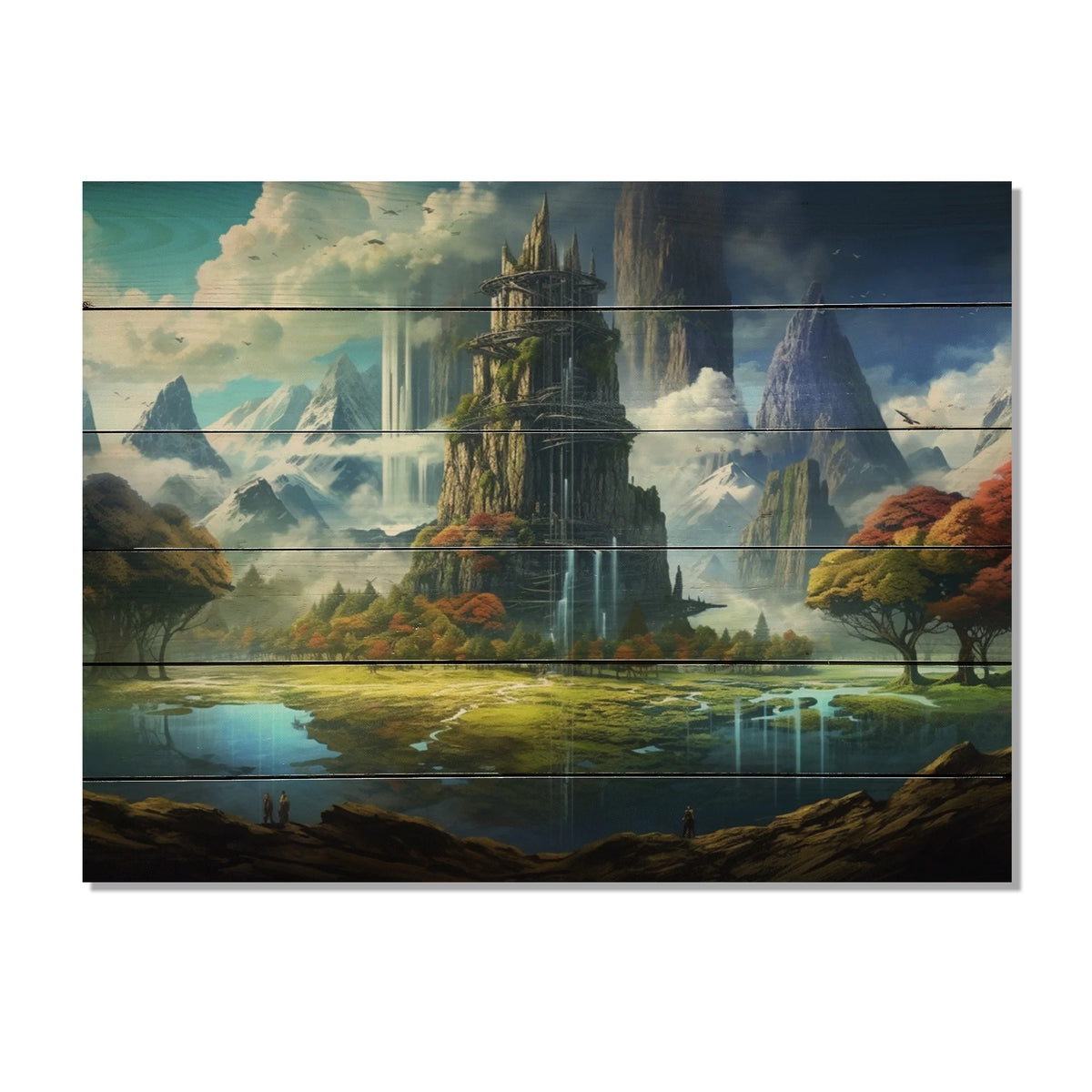 Castles Print on Natural Pine Wood V656588