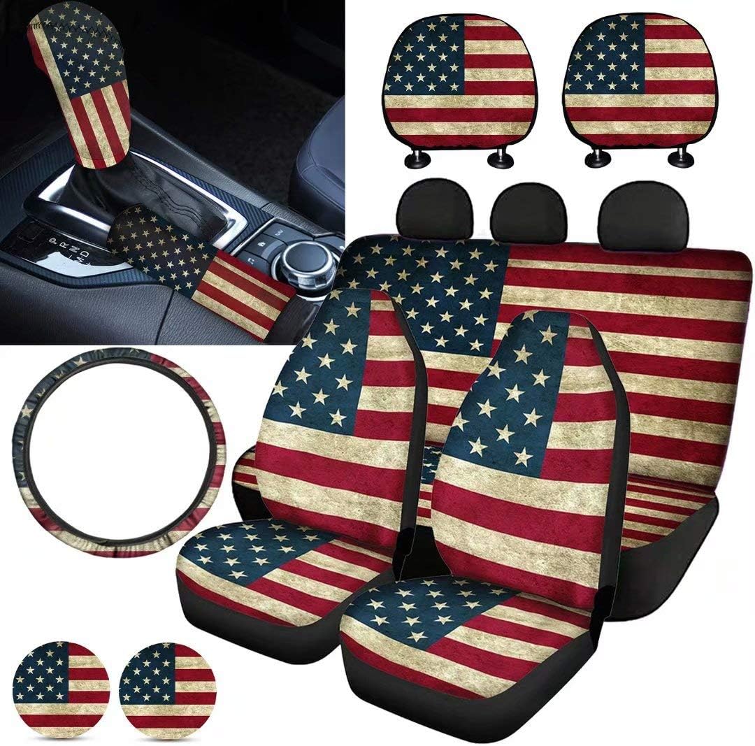 Car Seat Covers Full Set with Steering Wheel Cover, Gear Shift Knob Cover, Handbrake Cover, Seat Belt Cover, Seat Headrest Covers H138769