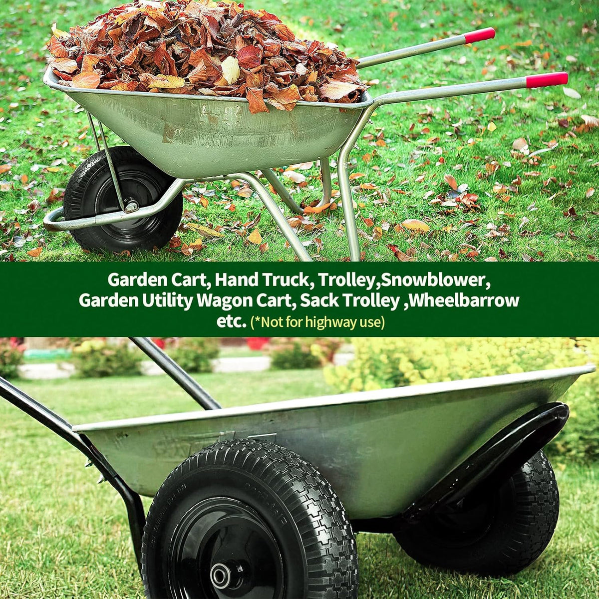 Flat Free Solid Wheelbarrow Tire with 3/4 & 5/8 Wheel Bearing 3" Hub M917