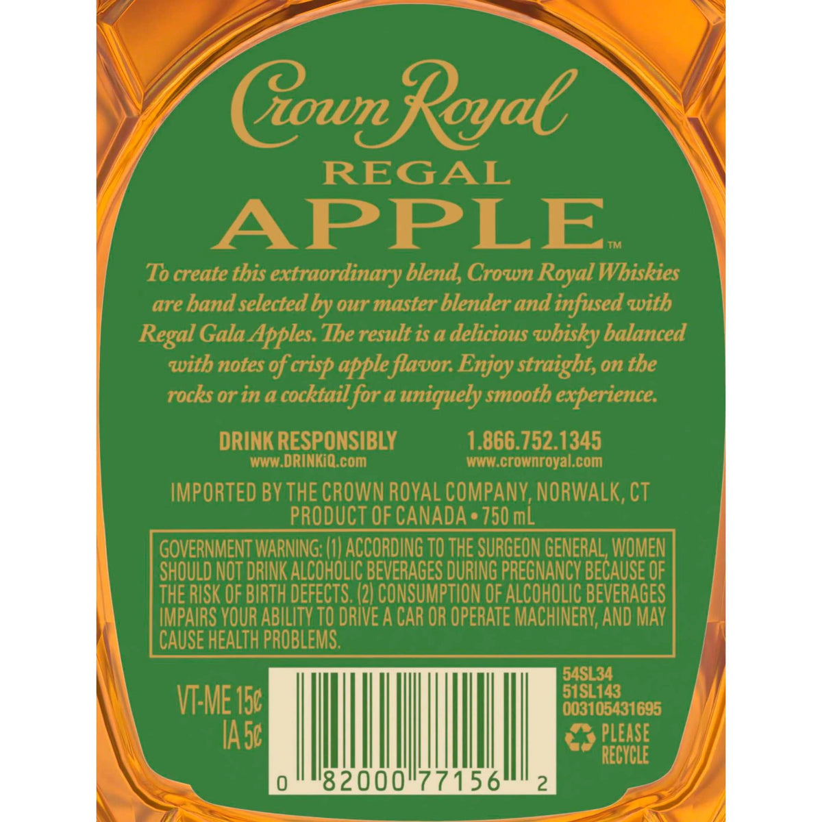 Regal Apple Flavored Whisky, 750 mL, 35% ABV O555