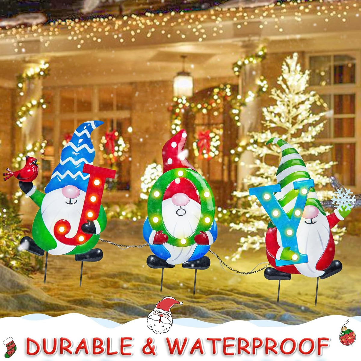 3 PCS Metal Christmas Yard Stakes with Led Light S52507