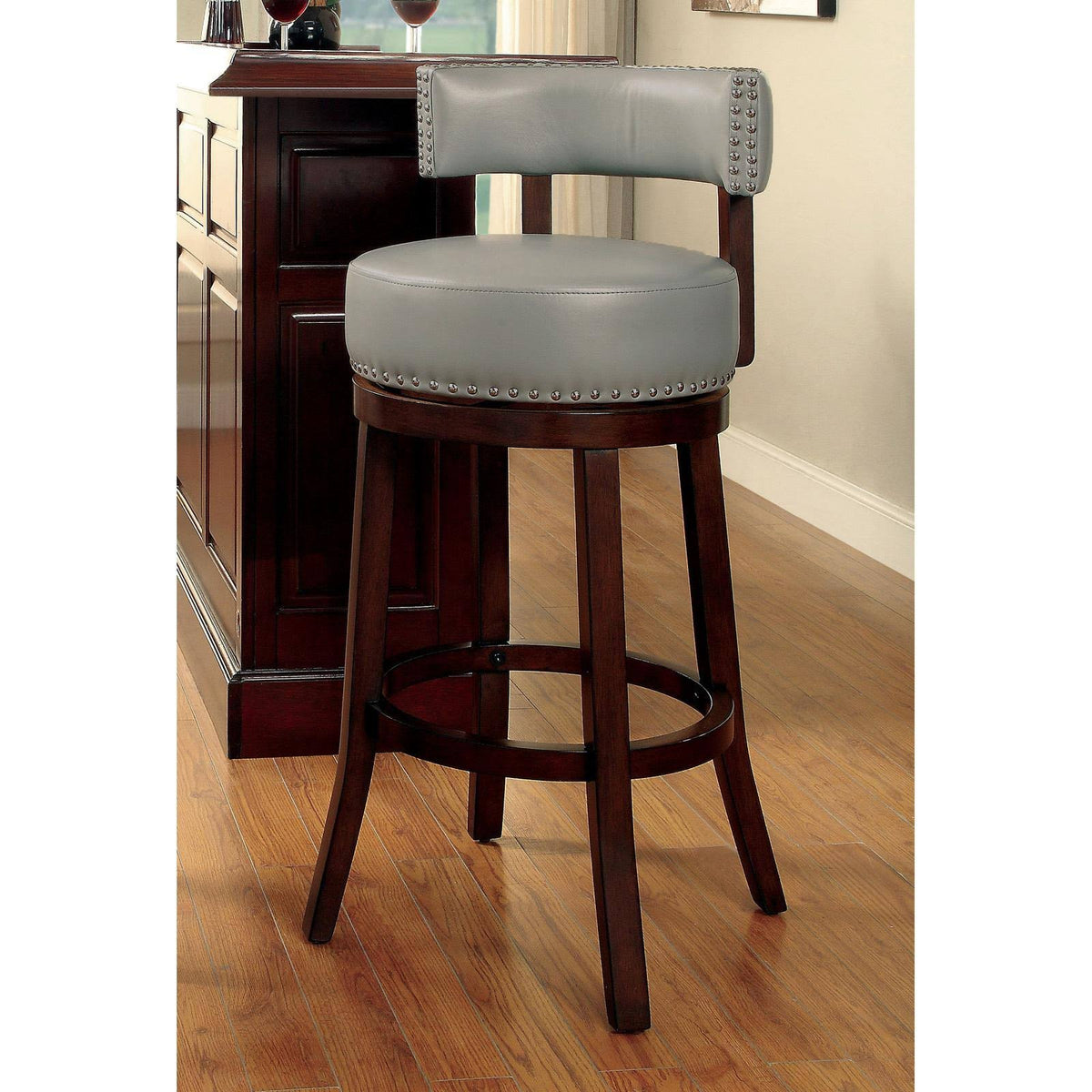 Gray Leatherette Swivel Bar Stool Set of 2 O480806
