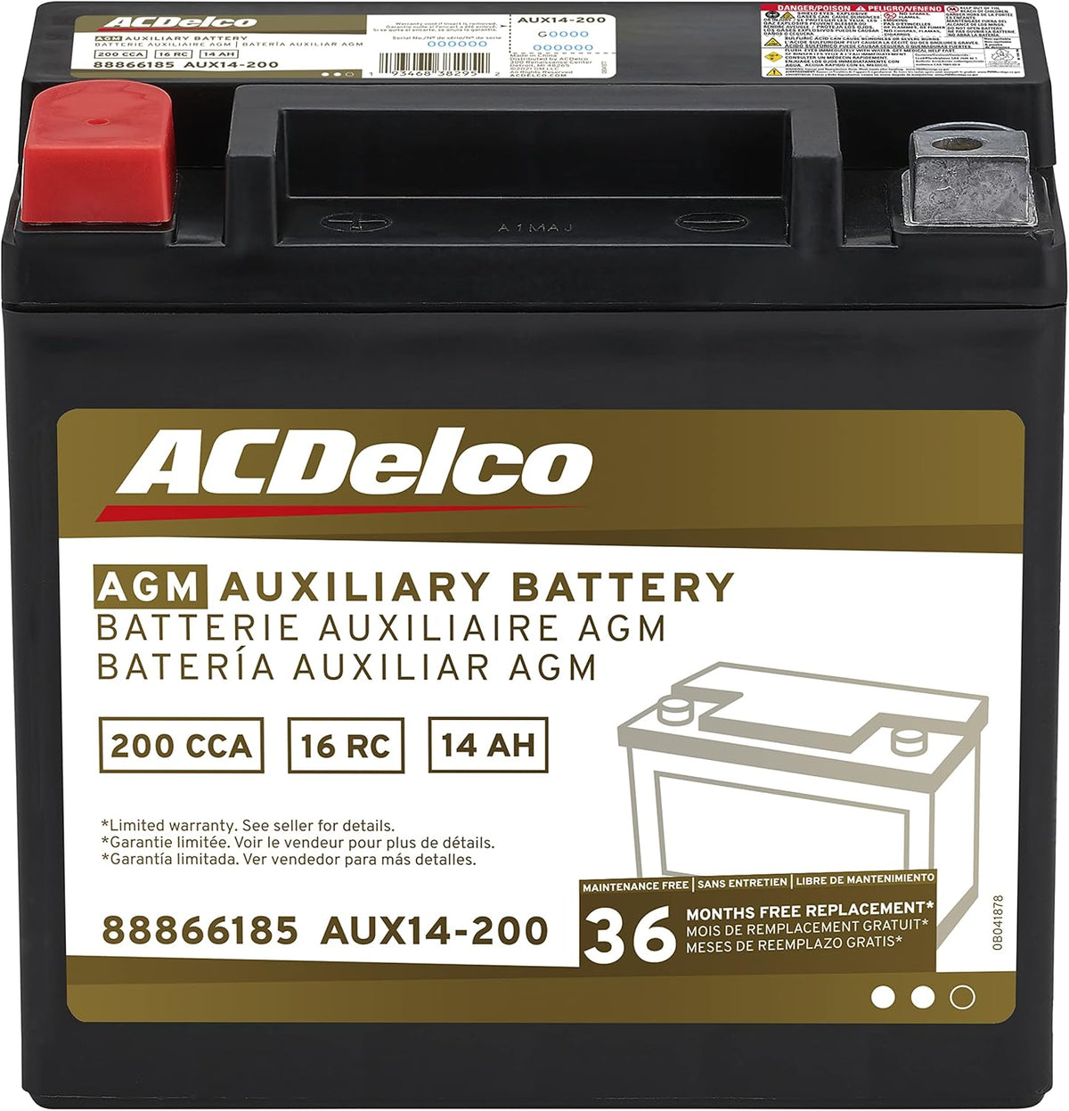 36 Month Warranty Auxiliary AGM 200 CCA Battery J248