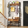 5-in-1 Wood Look Hall Tree with Bench and Shoe Storage, 12 Hooks Q45229