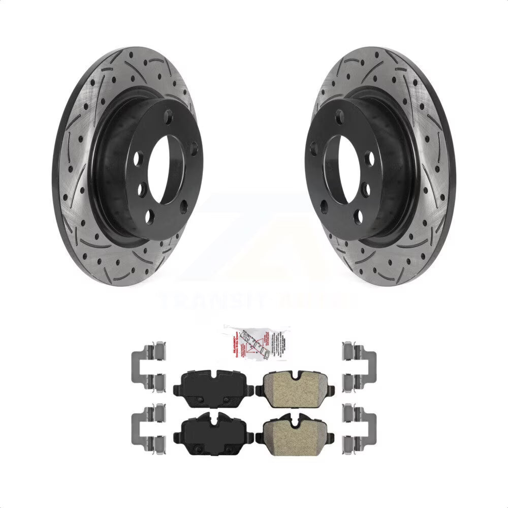 Rear Coated Drilled Slotted Disc Brake Rotors And Semi-Metallic Pads Kit B959840