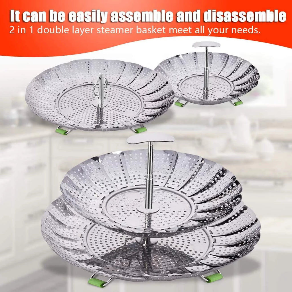 Double Layer Stainless Steel Collapsible Steamer Basket K897779