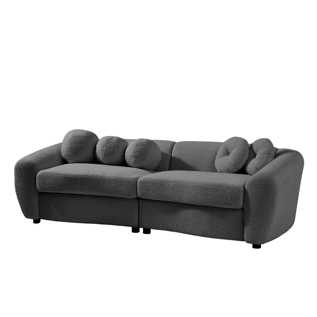 87.7" Gray Teddy Upholstered 3 Seater Sofa with 5 Pillows K188717