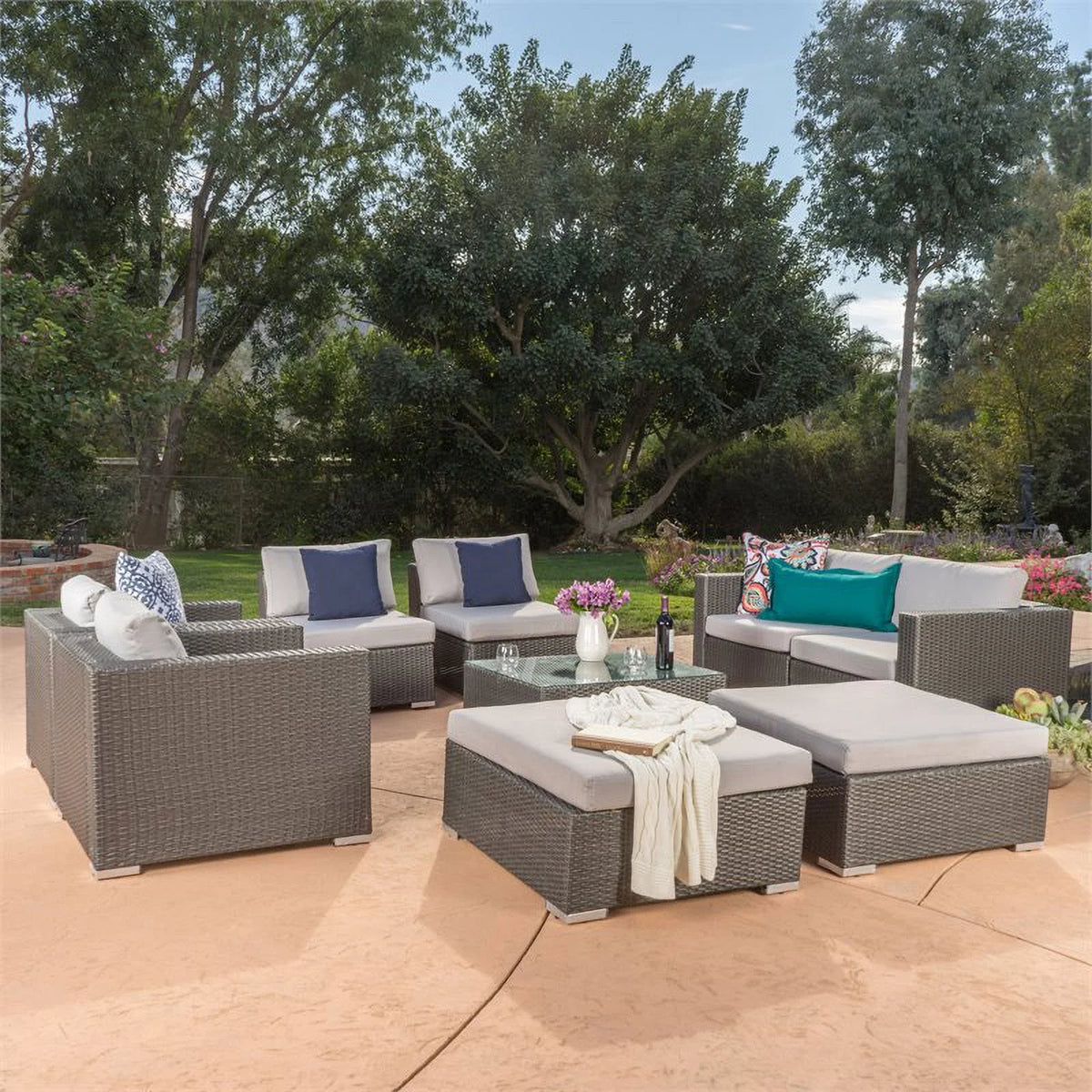 Grey Wicker Sectional with Aluminum Frame Q741762
