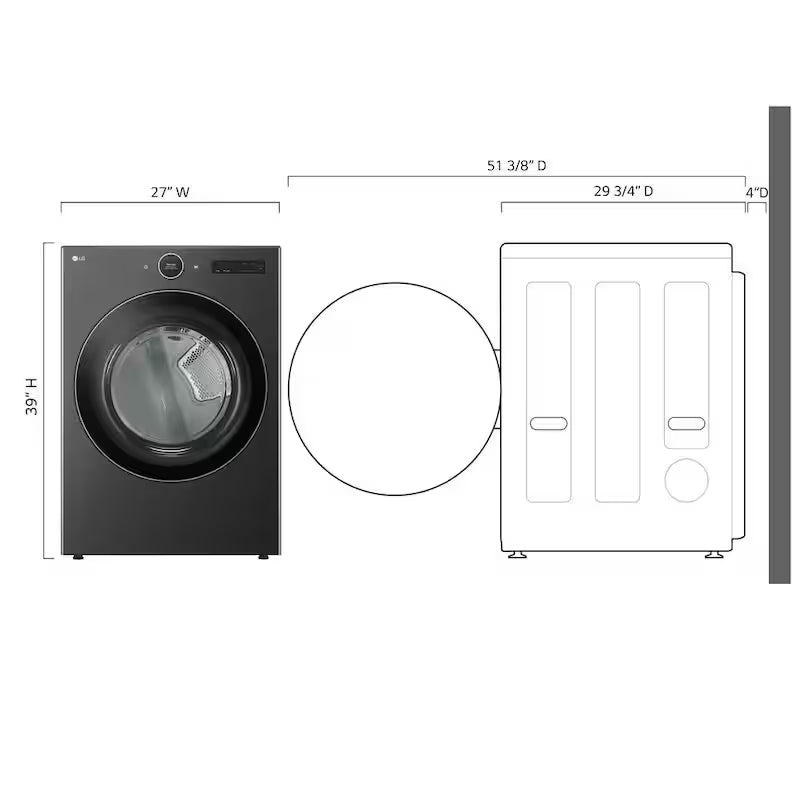 Black Steel Electric Dryer with TurboSteam G479