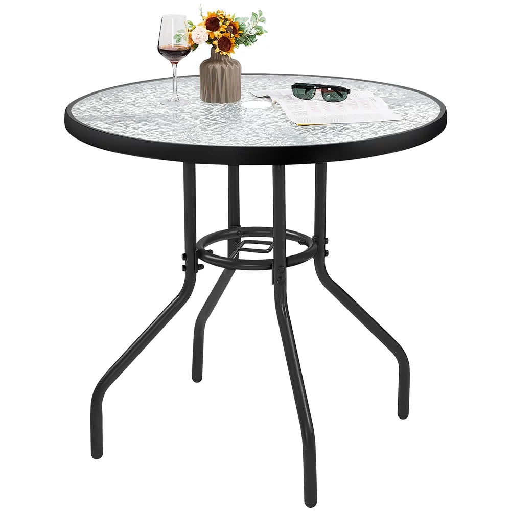 31.5'' Outdoor Patio Round Bistro Table with Umbrella Hole, Black T594