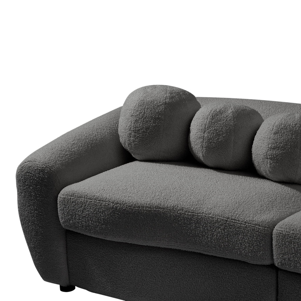 87.7" Gray Teddy Upholstered 3 Seater Sofa with 5 Pillows K188717