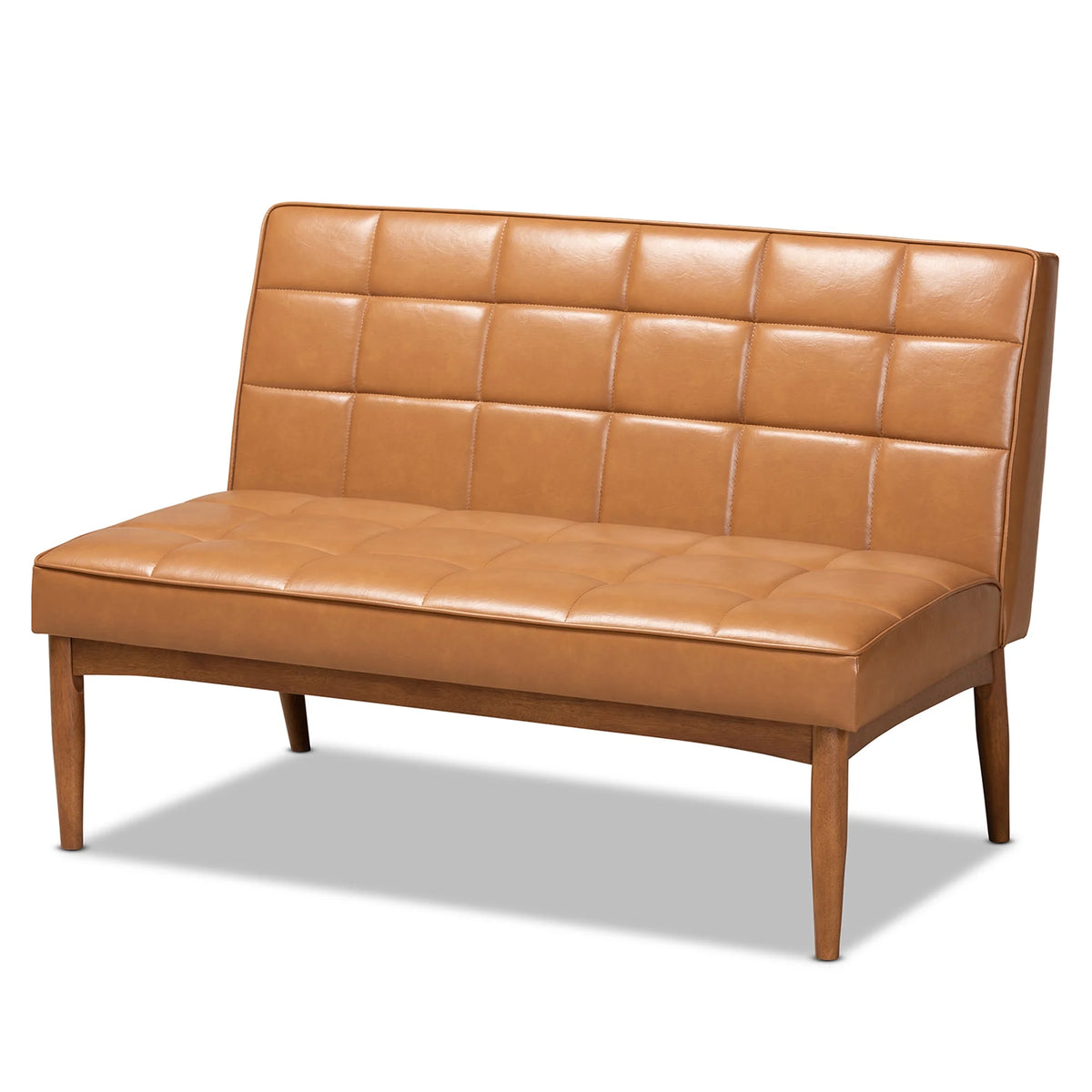Tan Faux Leather Upholstered Walnut Brown Wood 2-Piece Dining Nook Banquette Set D944