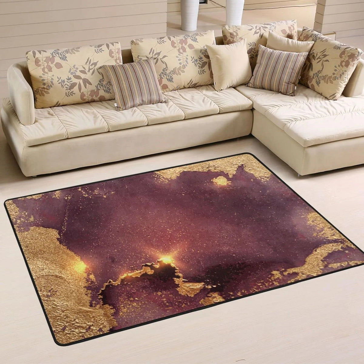 Dark Gold Marble Texture Non-Slip Area Rug, 36"x24" T640