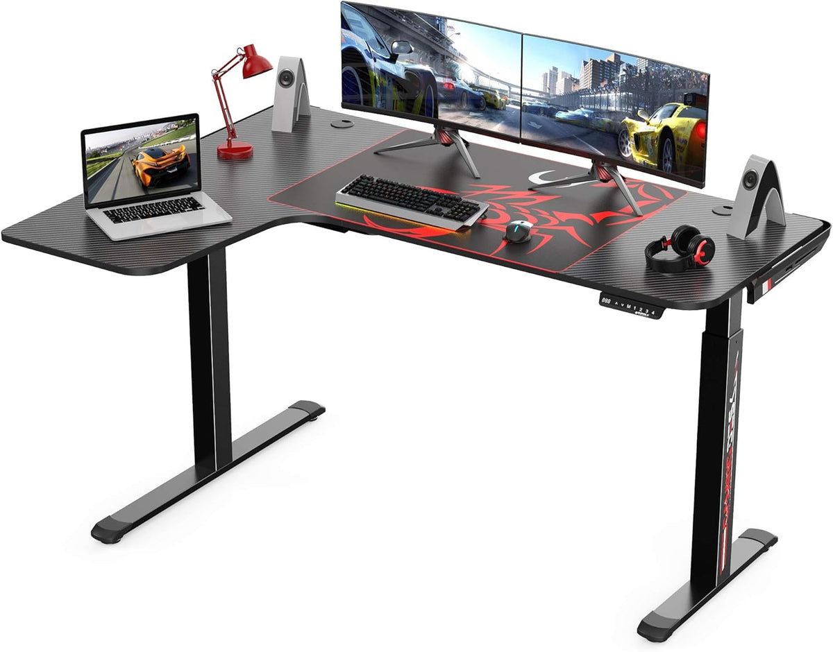 61" Dual Motor Electric Height Adjustable L Shaped Standing Desk with Mouse Pad W242