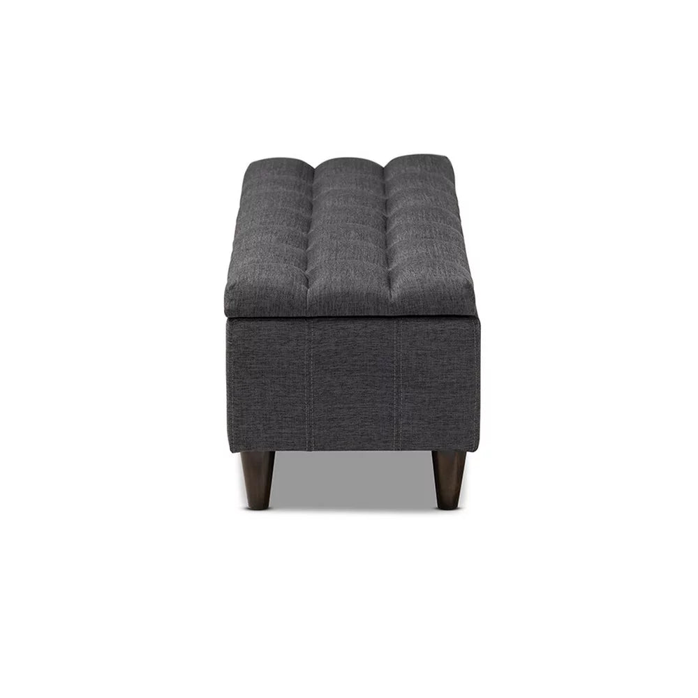 Charcoal Fabric Upholstered Wood Storage Bench Ottoman S9178