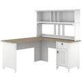 Pure White and Shiplap Gray L Shaped Desk with Hutch A744566