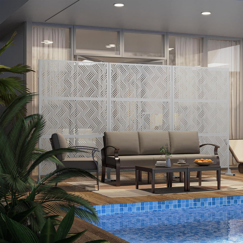 White Freestanding Metal Privacy Screen L315542