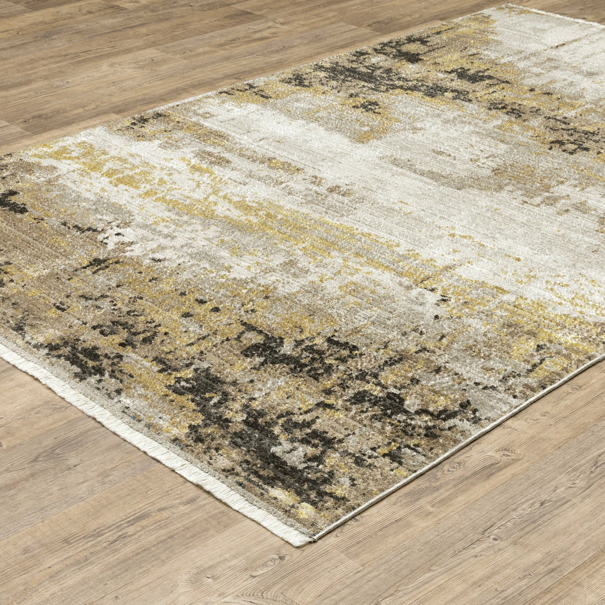Abstract Gold Black Area Rug 2'3" x 7'6" T712