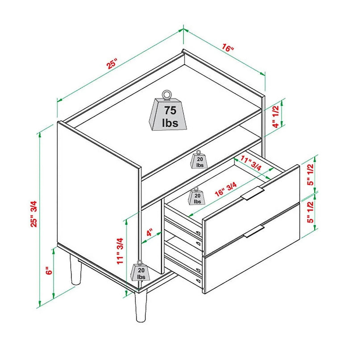 White 2 Drawer Solid Wood Night Stand 2PK R286020