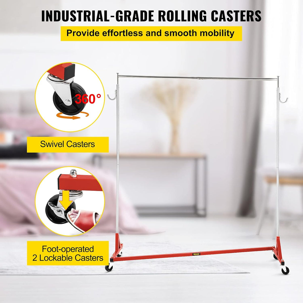 Red Steel Z Base Garment Rack with Lockable Casters W800839