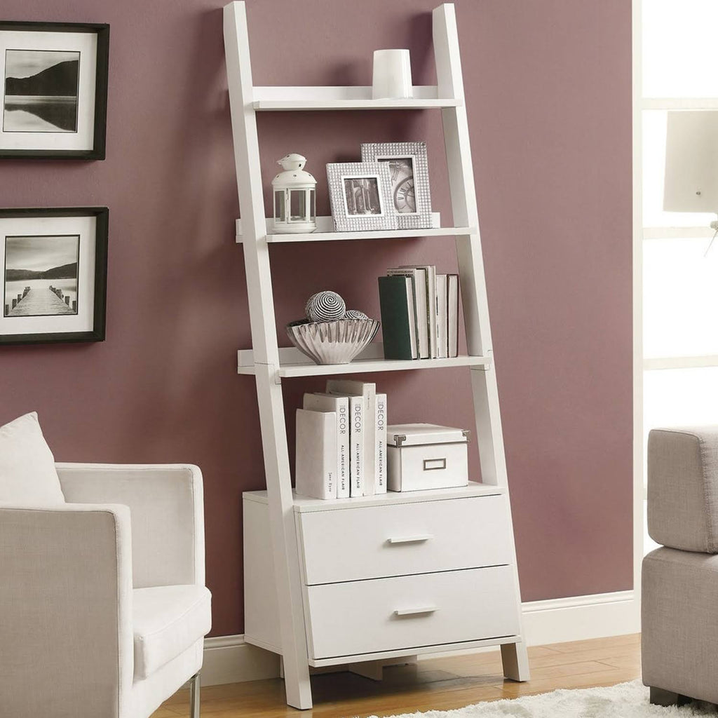 White Particle Board Bookcase with 2 Storage Drawers C444324