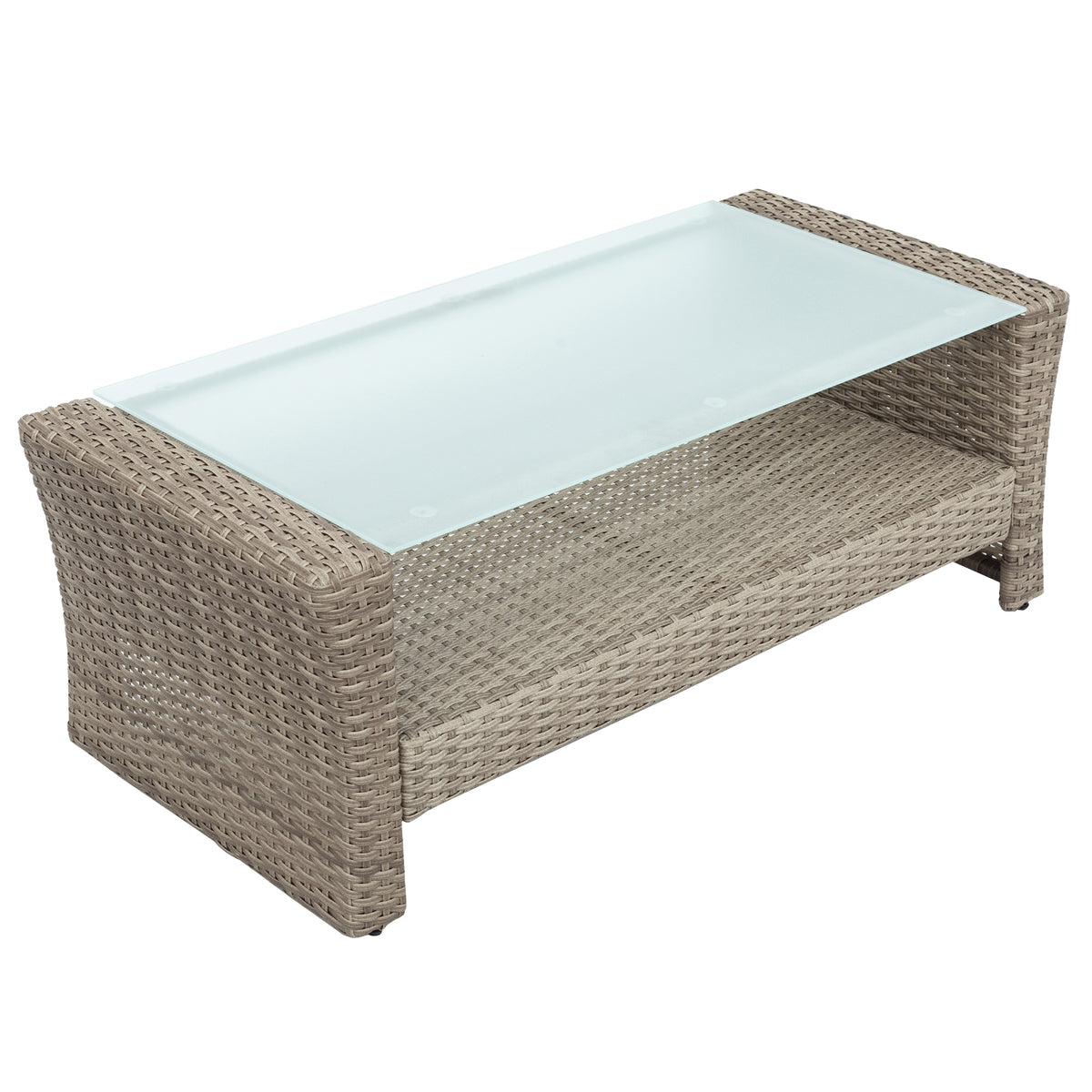 Patio Furniture Set of 4 Rattan Conversation Furniture with Ottoman and Glass Table X6831