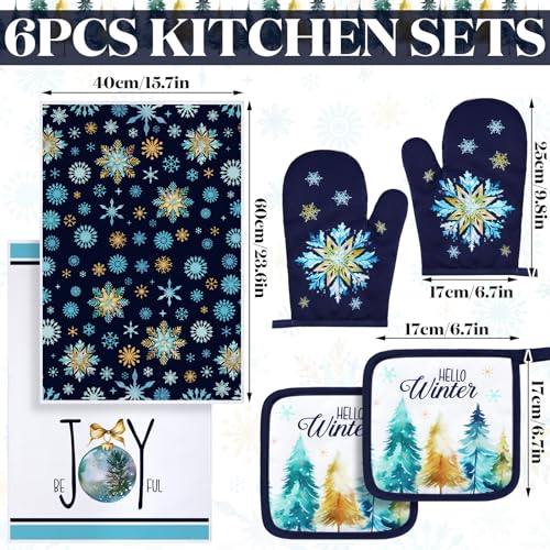 6 Pcs Christmas Kitchen Towel Oven Mitts and Pot Holders Set F604365