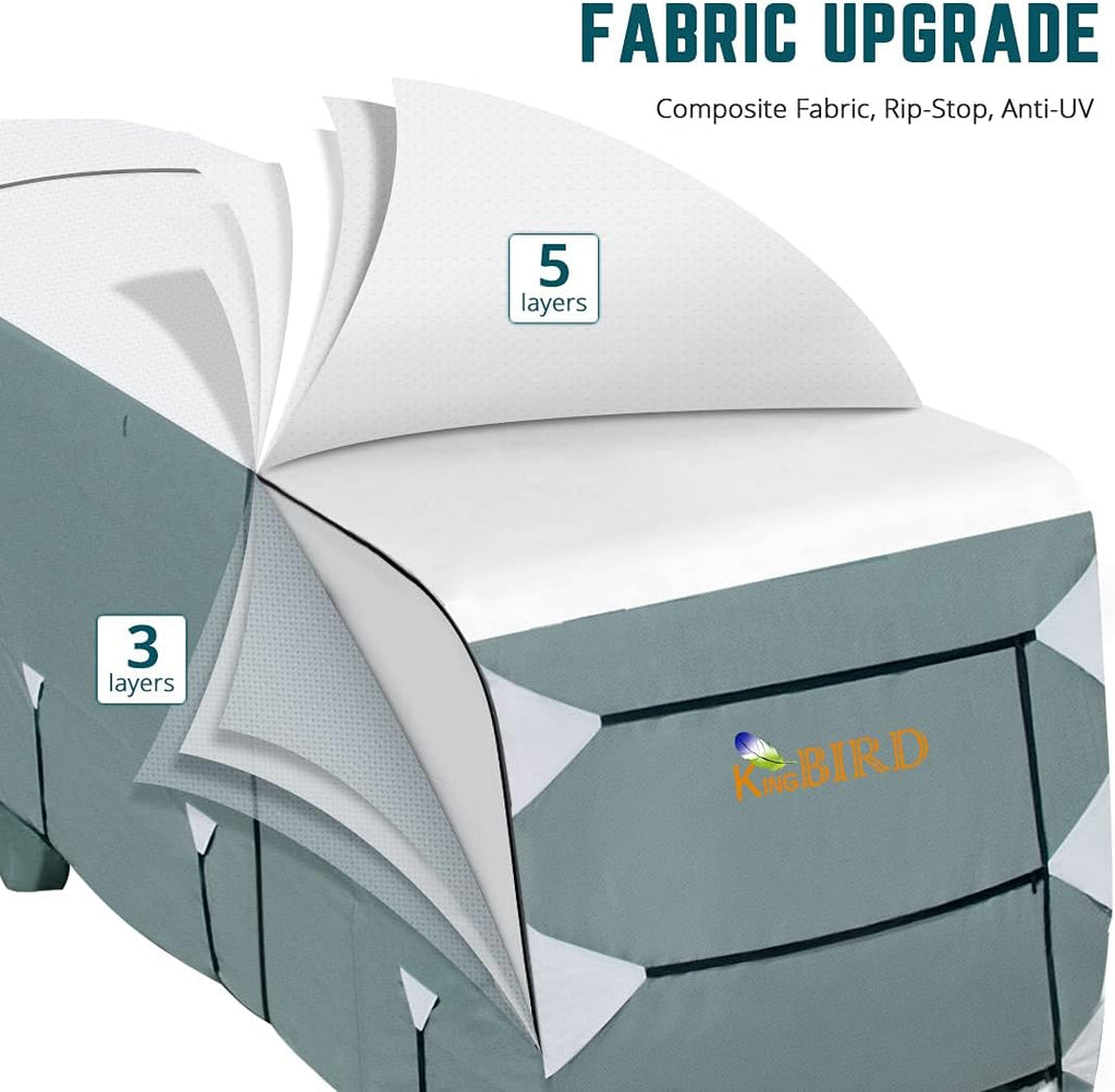 Extra-Thick 5 Layers Anti-UV Travel Trailer RV Cover with 2 Straps & 4 Tire Covers O9671