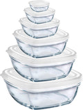 Clear Stackable Glass Bowl with White Lid, Set of 6 L804784