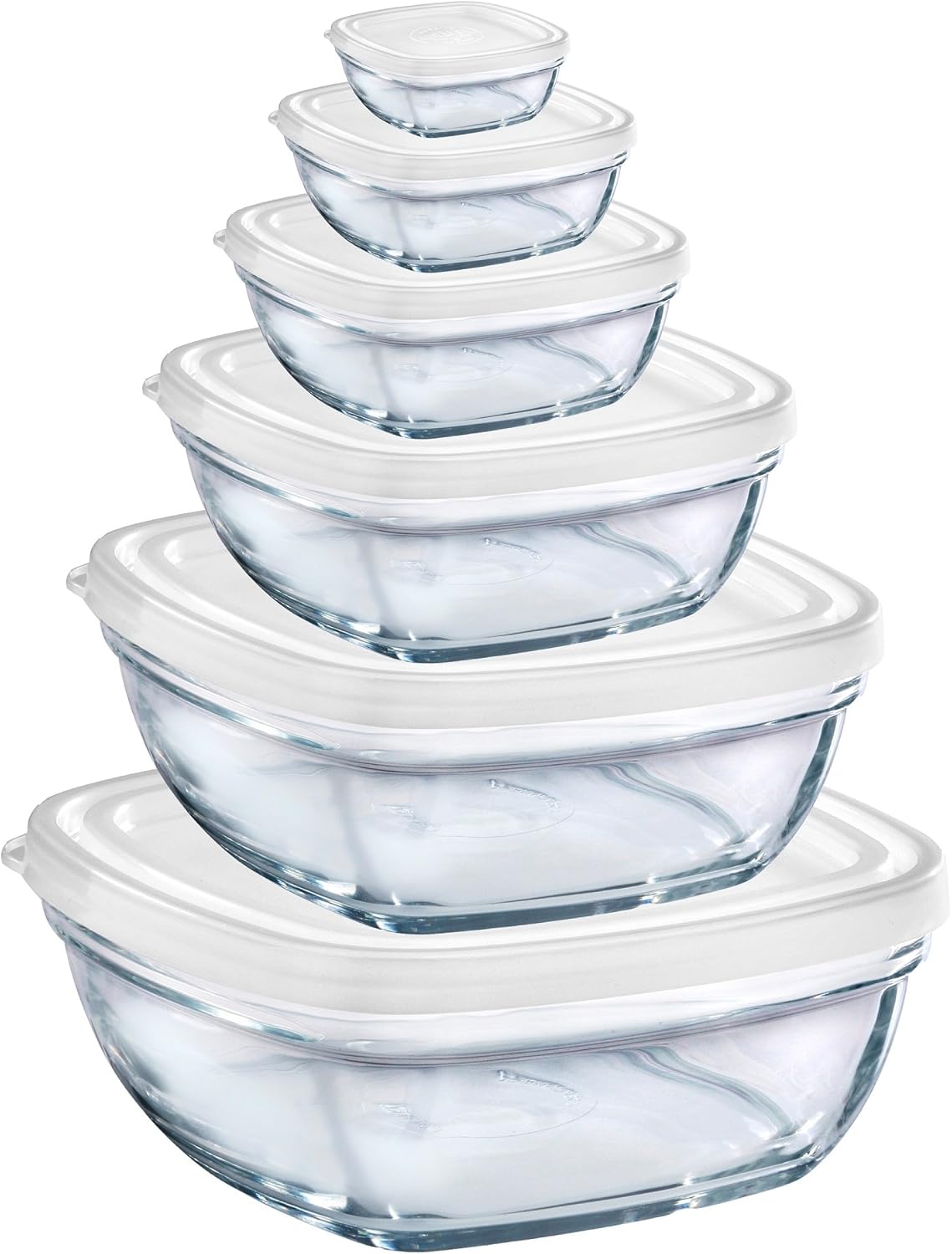Clear Stackable Glass Bowl with White Lid, Set of 6 L804784