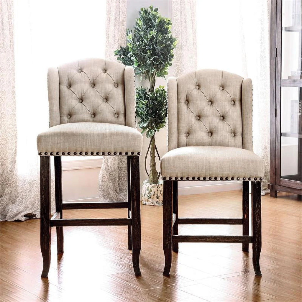 Beige Fabric Bar Chair Set of 2 Z75629