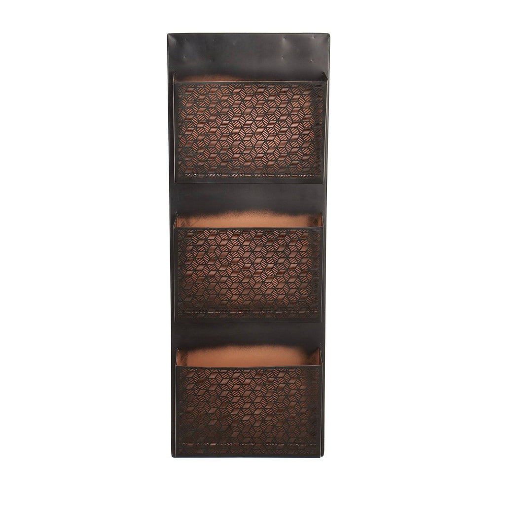 Metallic Black / Beige Wall Mounted 3 Pocket Letter Holder R663