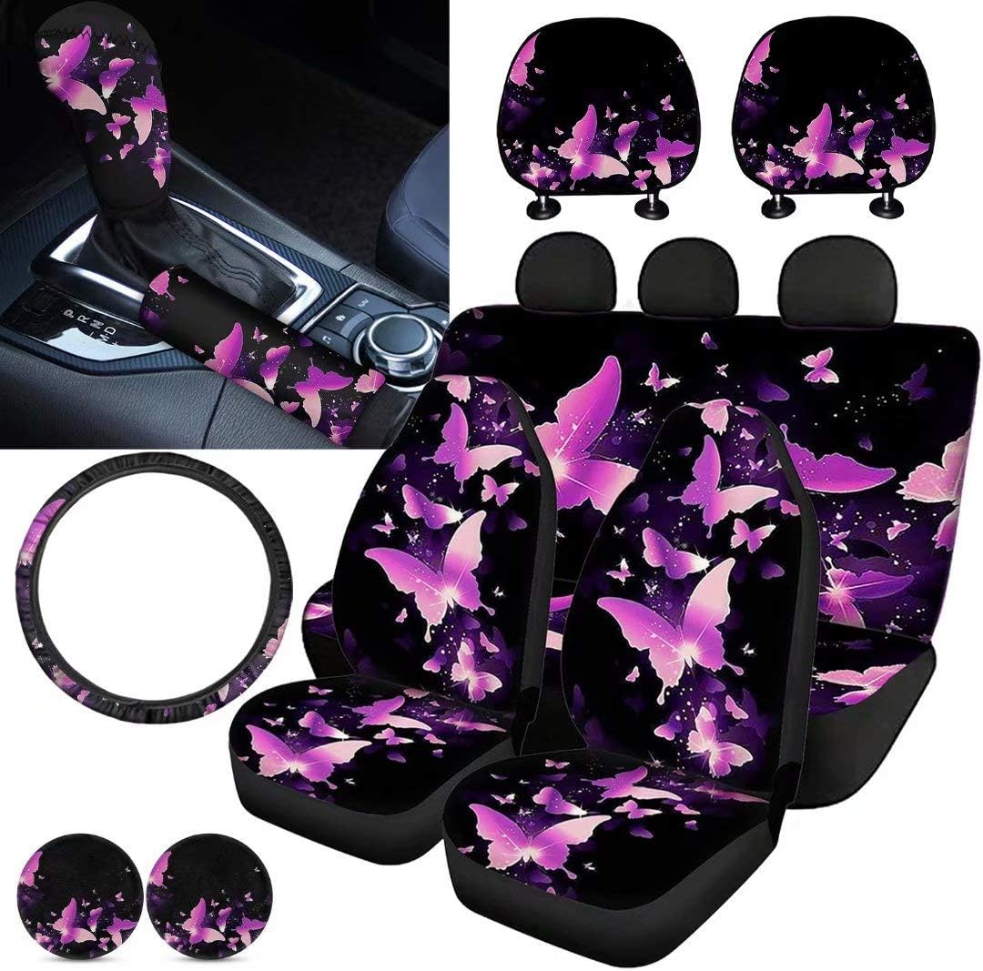 Car Seat Covers Full Set with Steering Wheel Cover, Gear Shift Knob Cover, Handbrake Cover, Seat Belt Cover, Seat Headrest Covers H138769