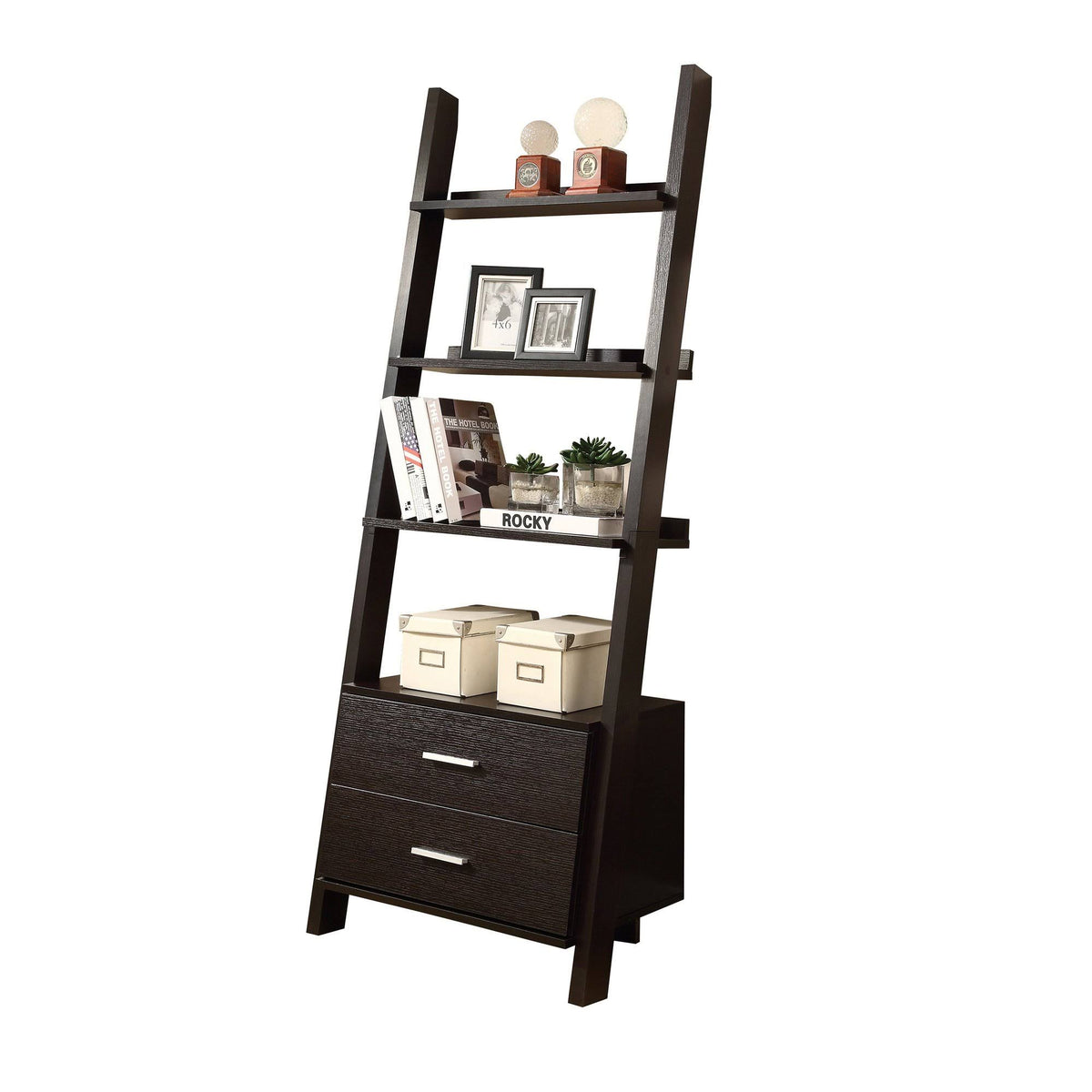 White Particle Board Bookcase with 2 Storage Drawers C444324