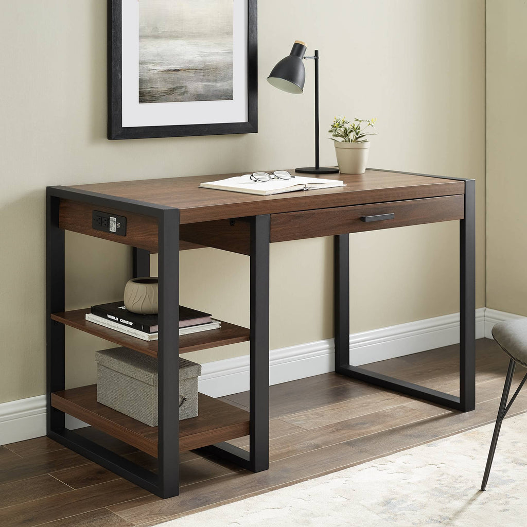 48x22 Industrial Farmhouse Tech Desk with USB Dark Walnut Z833