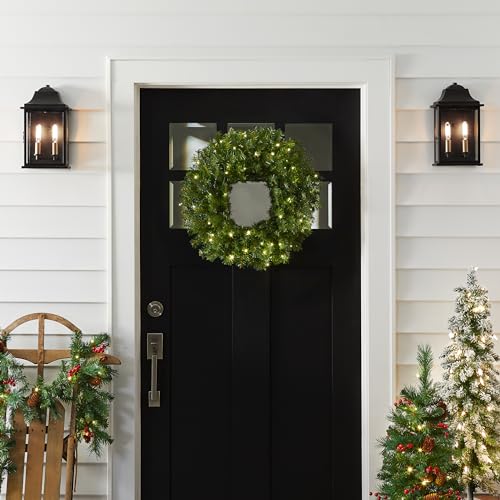 Pre-Lit Artificial Christmas Wreath, Green, 24 Inches L28838