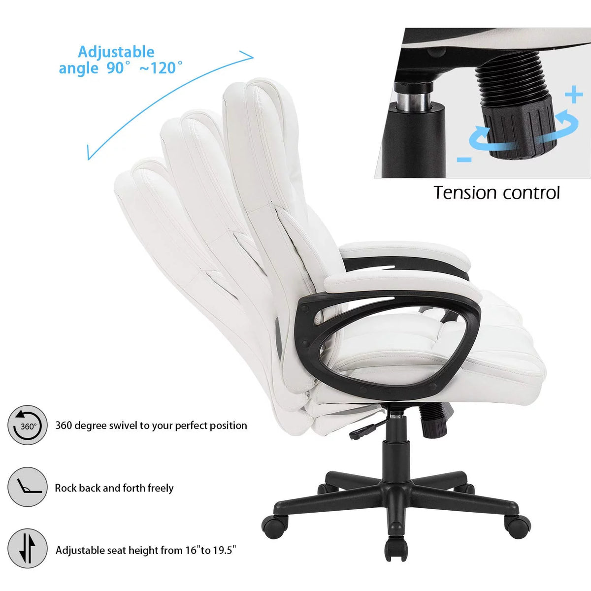 Black Faux Leather High-Back Executive Office Chair with Lumbar Support P869