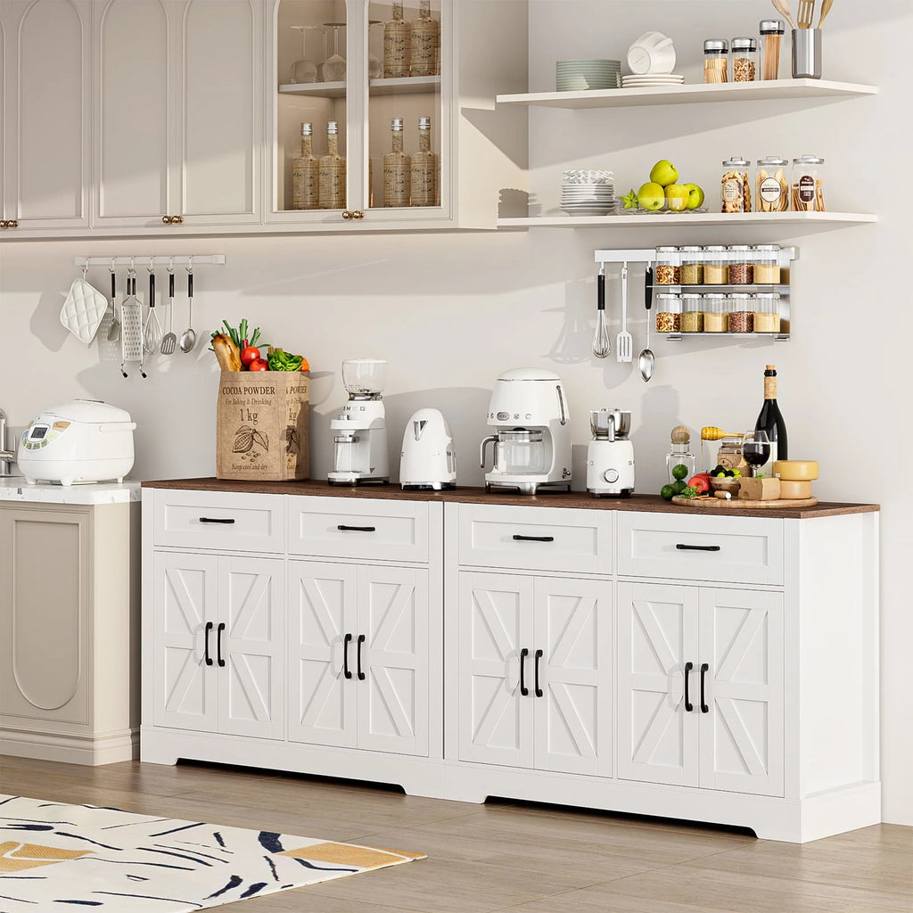 White Wood Buffet Sideboard with 2 Drawers and 4 Doors P406