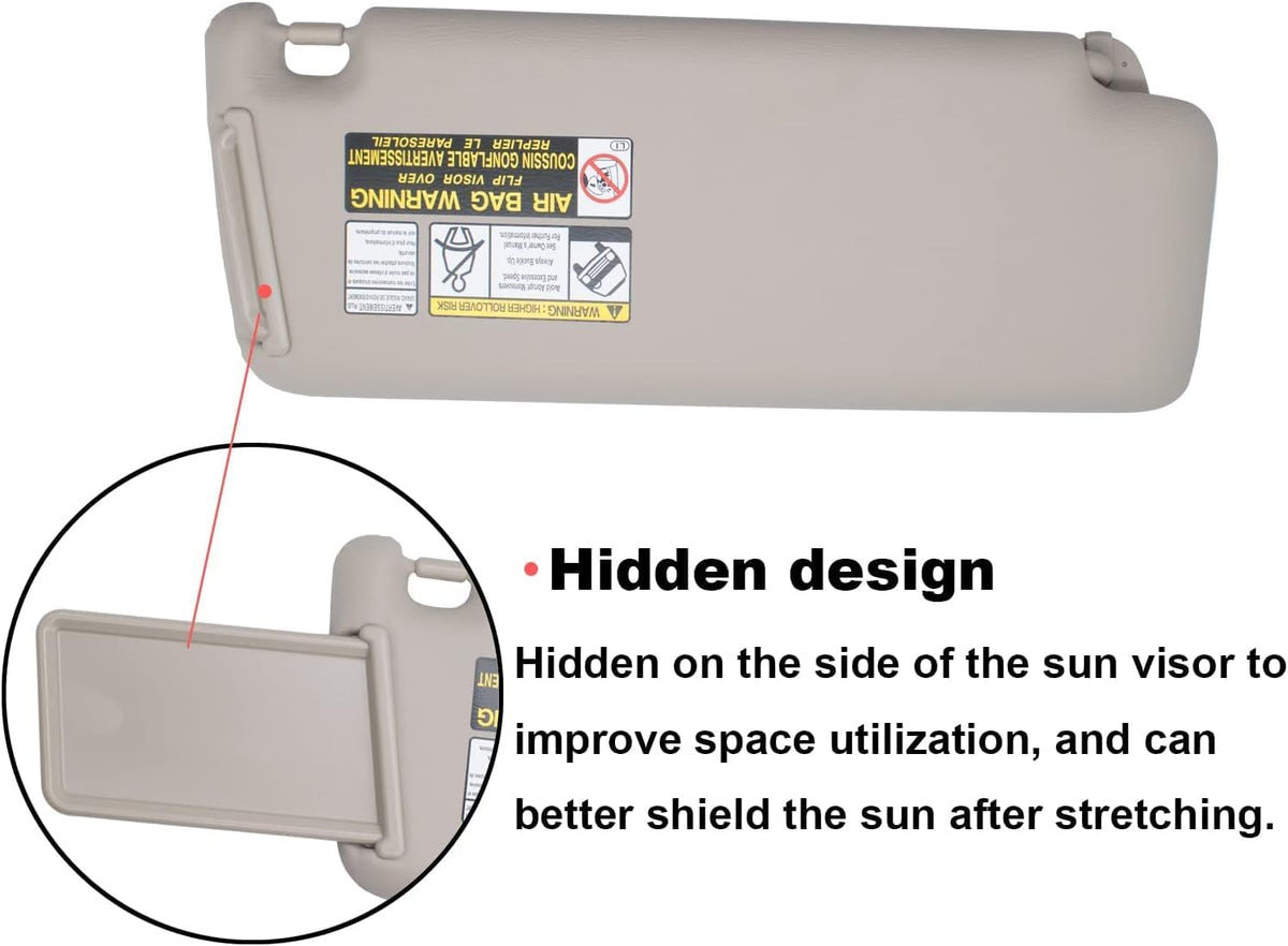 Beige Sun Visor Compatible Toyota Highlander 2004-2007 Pack of 2 A16750