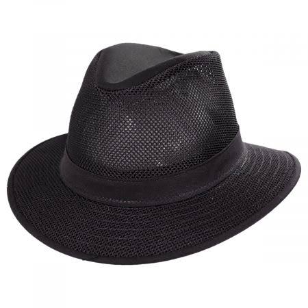 Black Packable Mesh Safari Fedora Hat E724090