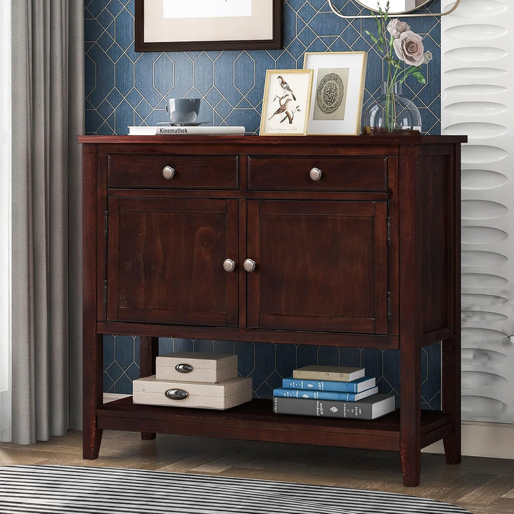 Solid Wood Console Table with 2 Drawers and 1 Cabinet V751
