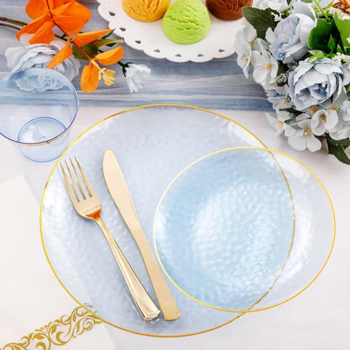 350 Pcs Blue Plastic Plates Dinnerware Set U2103