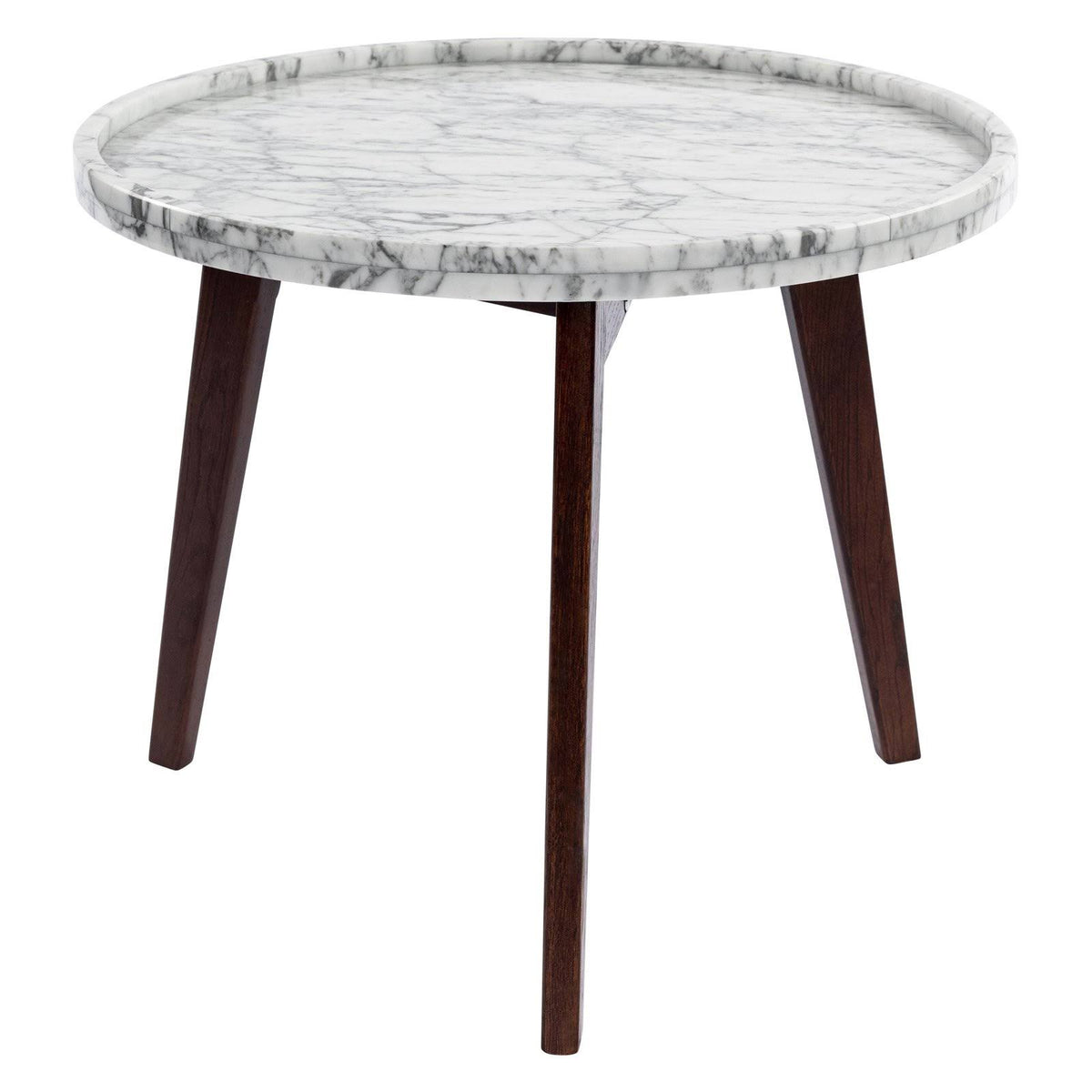 White Marble Side Table with Walnut Legs S2328