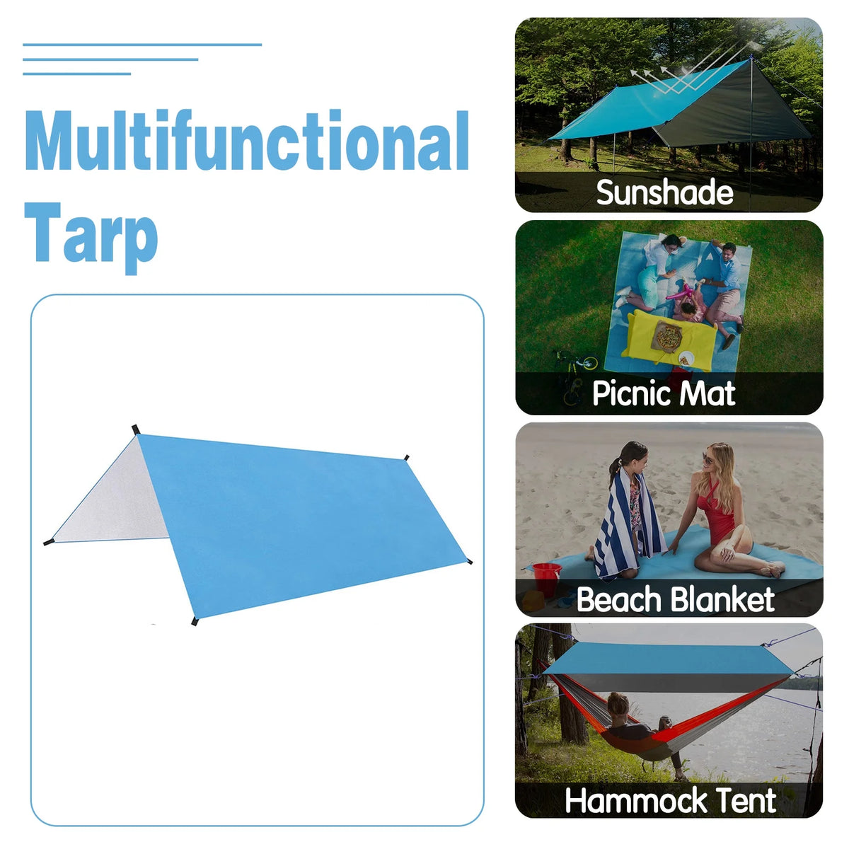Waterproof Camping Tarp Hammock Sunshade Tent Rain Shelter Lightweight Canopy S23124