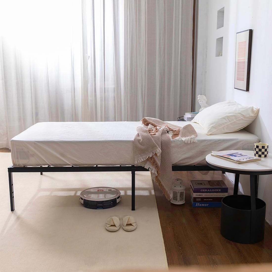Twin XL Metal Platform Bed Frame with Storage Space Under Frame, Black S757
