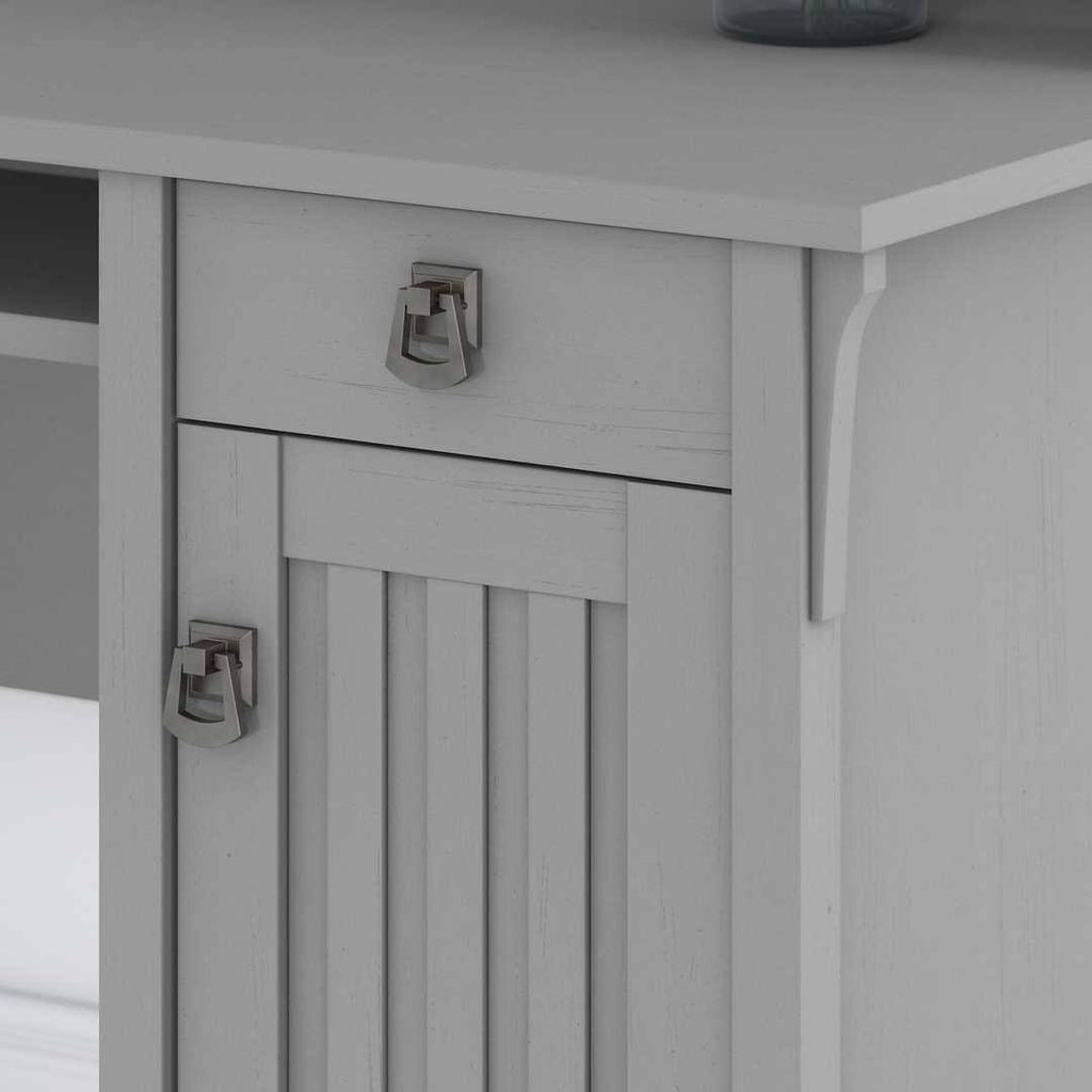 Pure White and Shiplap Gray L Shaped Desk with Hutch A744566